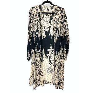 Billabong Kimono Open Front Womens Size S/M Black Cream Floral Print